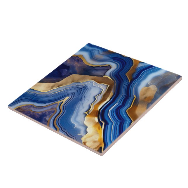 Azulejos de cerámica de estilo Geode Azul y Oro. (Lado)