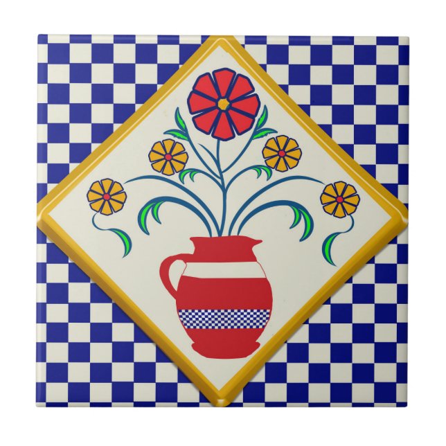 Azulejos de cerámica de flores mexicanas de época (Frente)