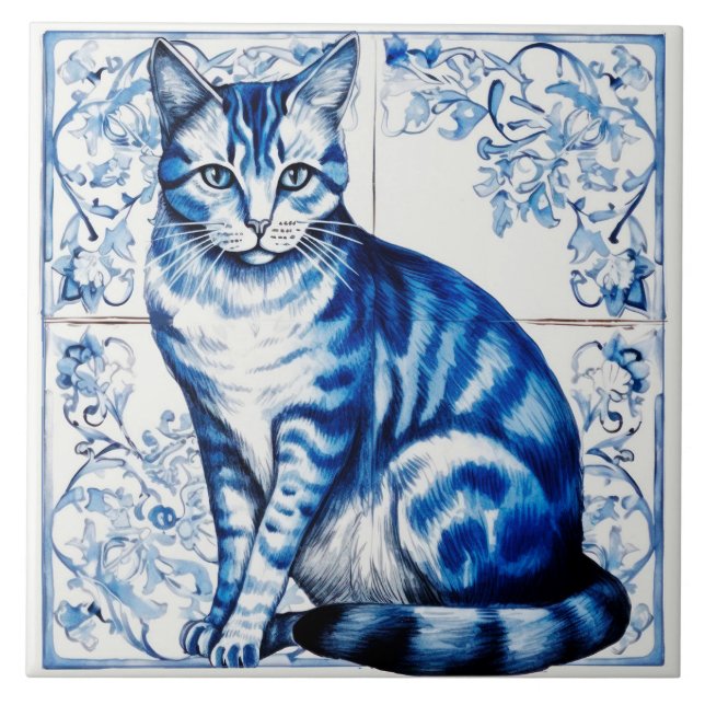 Azulejos De Cerámica De Gato Delft De Estilo Vinta (Frente)