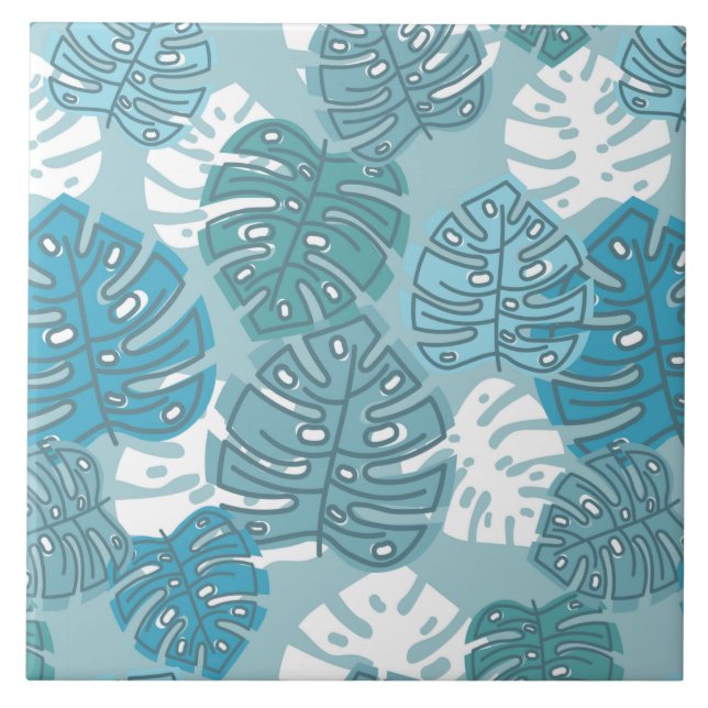 azulejos de cerámica de hojas azules (Frente)