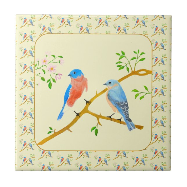 Azulejos de Cerámica de Pájaros Azules (Frente)
