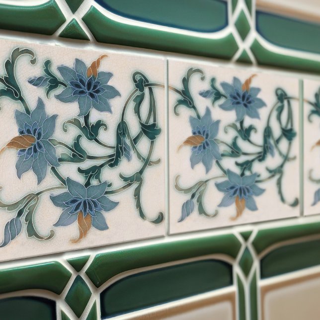 Azulejos de cerámica floral azul de Lewis F Day Pi (Subido por el creador)