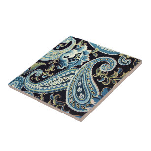 Azulejos de cerámica Paisley azul y marrón
