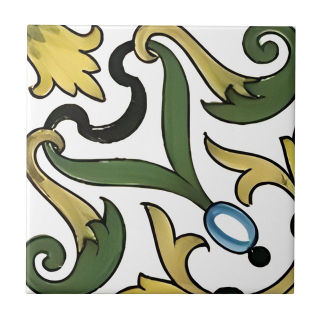 azulejos de estampado de flores amarillas mayas (Frente)