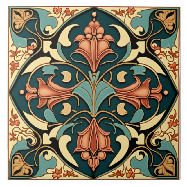 Azulejos de flores - mosaico cerámico Art Nouveau (Frente)