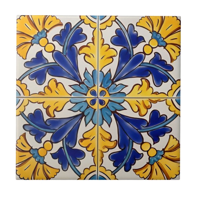 azulejos de flores verdes amarillas de tusú (Frente)