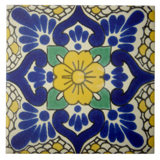 Azulejos de foto de cerámica de flores azules y am