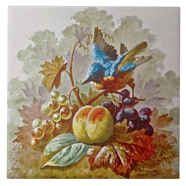 Azulejos de Fruta y Aves Pintados A Mano De Repro  (Frente)