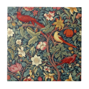 Azulejos de pájaros floreciendo