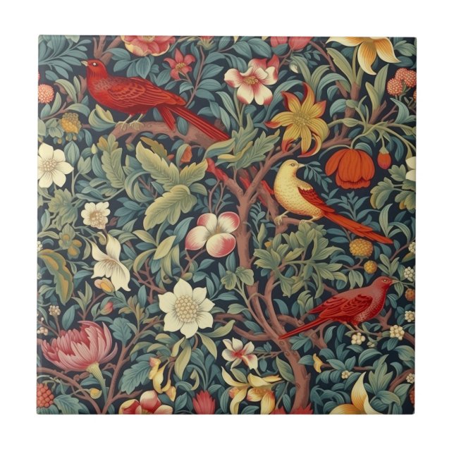 Azulejos de pájaros floreciendo (Frente)