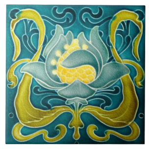 Azulejos de pared azul y amarillo Art Nouveau