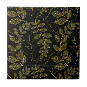 Azulejos de pared negros y dorados hechos a mano