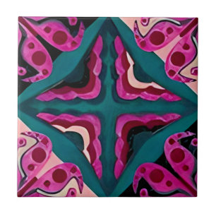 azulejos de patrón floral armoniosos de frambuesa