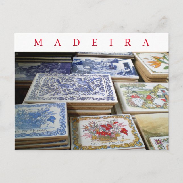 Azulejos de recuerdo de Madeira vista postal (Anverso)