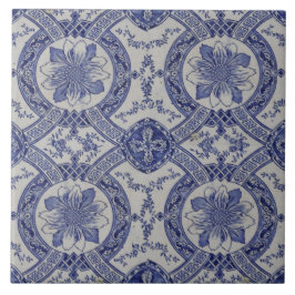 Azulejos floral azul geométrico repro portugués