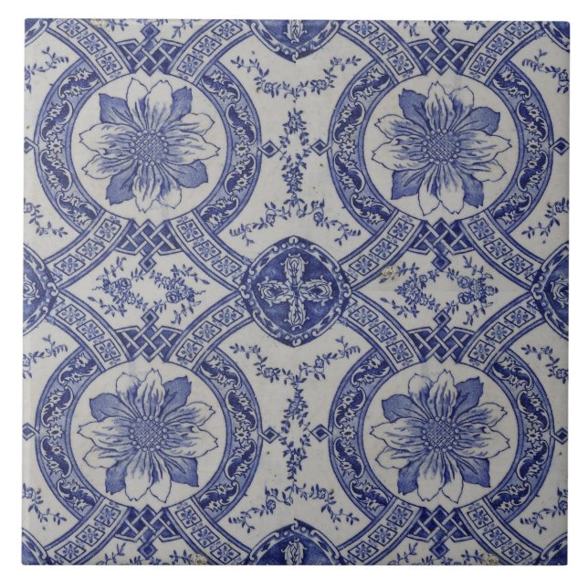 Azulejos floral azul geométrico repro portugués (Frente)