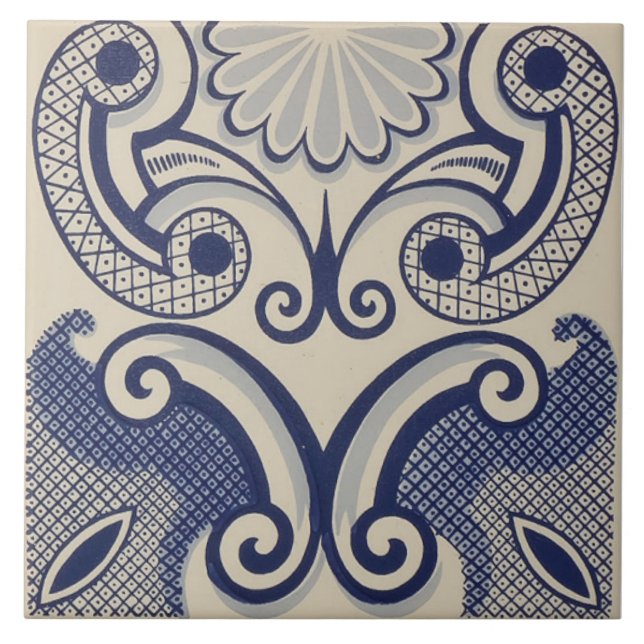 Azulejos floral azul geométrico repro portugués (Frente)