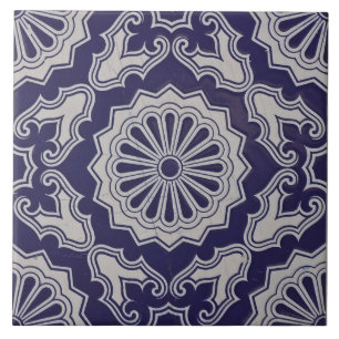 Azulejos floral azul geométrico repro portugués