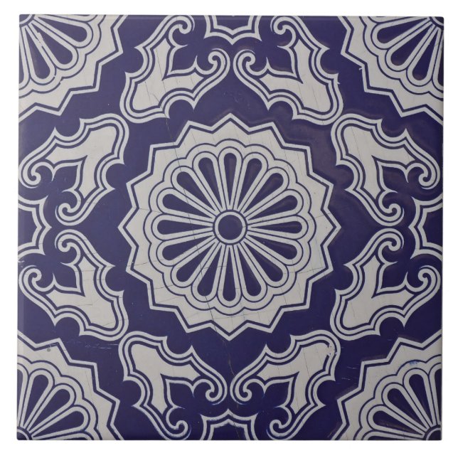 Azulejos floral azul geométrico repro portugués (Frente)