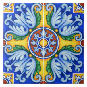 Azulejos floral azul geométrico repro portugués
