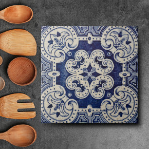 Azulejos floral azul geométrico repro portugués