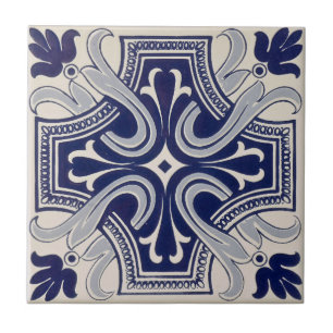 Azulejos floral azul geométrico repro portugués