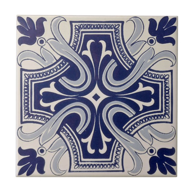 Azulejos floral azul geométrico repro portugués (Frente)