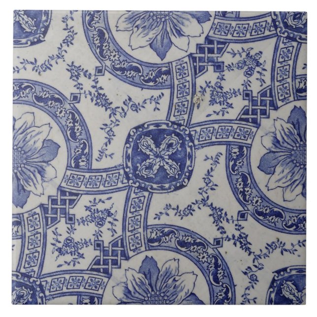 Azulejos floral azul geométrico repro portugués (Frente)