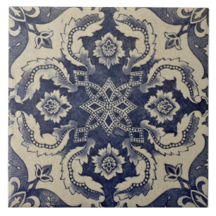 Azulejos floral azul geométrico repro portugués