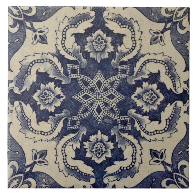 Azulejos floral azul geométrico repro portugués (Frente)