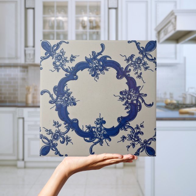 Azulejos Floral Ti De Azulejos Azul Repro Portugué (Repro Portuguese Blue Geometric Azulejos Floral Tile)