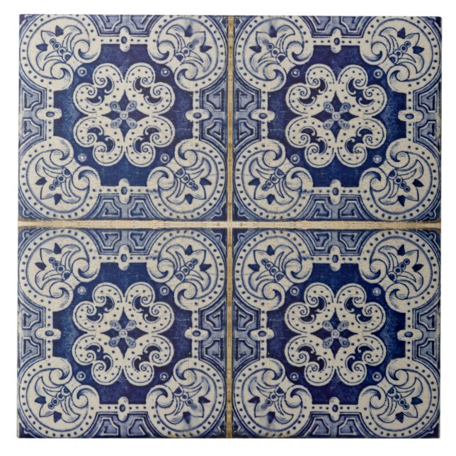 Azulejos florales azules portugueses azules modern (Frente)