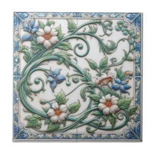 Azulejos florales azules y blancos