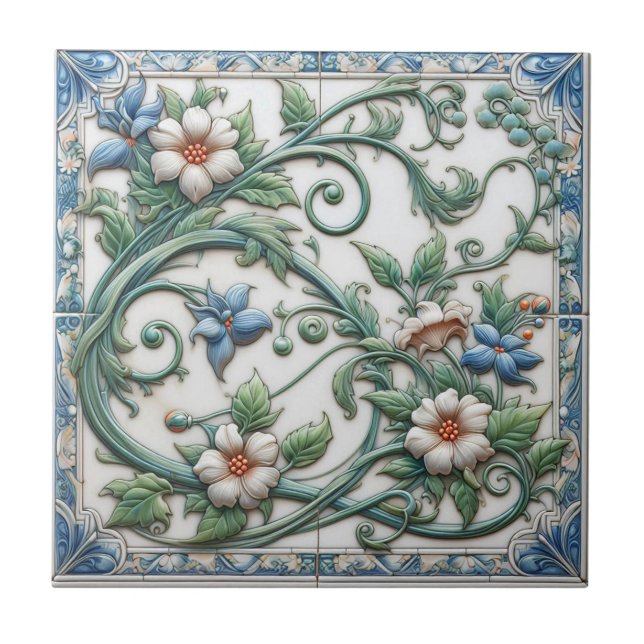 Azulejos florales azules y blancos (Frente)