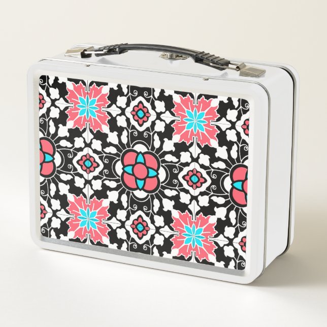 Azulejos florales marroquíes, negros, blancos y ro (Reverso)