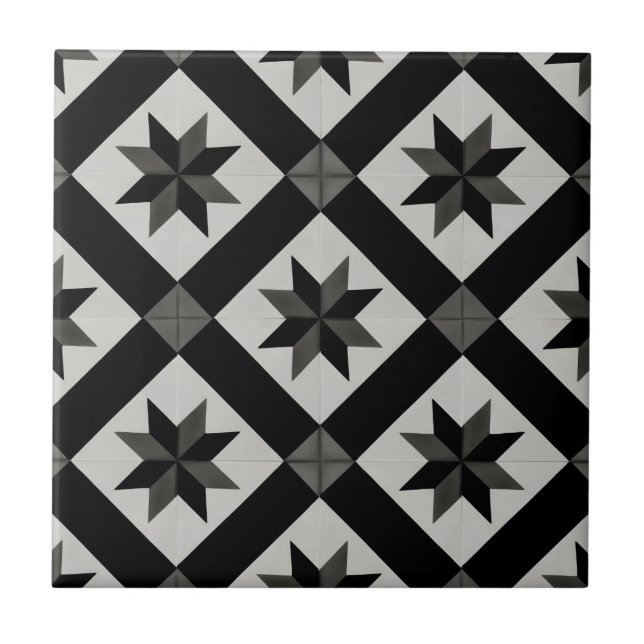azulejos geométricos clásicos en blanco y negro (Frente)