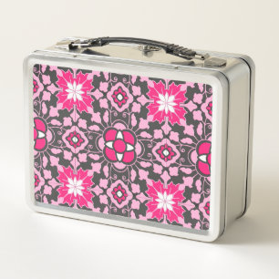 Azulejos marroquíes florales, fucsia rosa y gris /