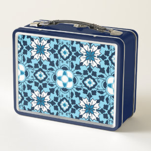 Azulejos marroquíes florales, índigo, azul cielo