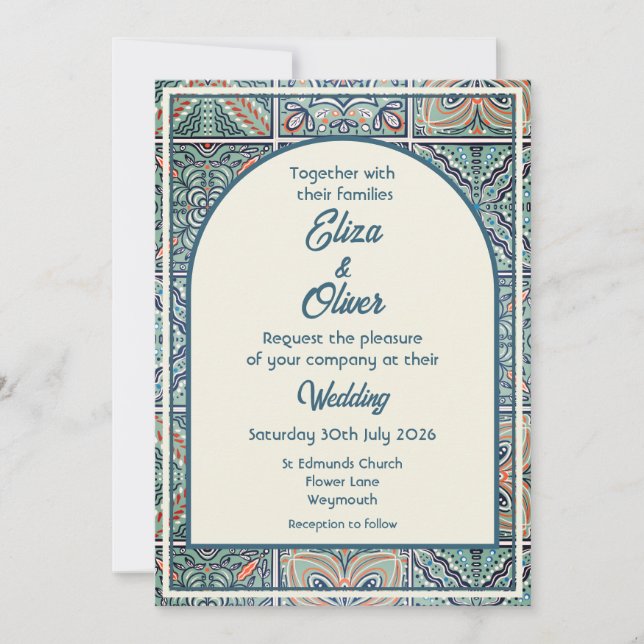 Azulejos mediterráneos - Invitación de boda (Anverso)
