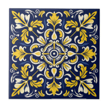 Azulejos mexicanos azules y amarillos cerámicos - 