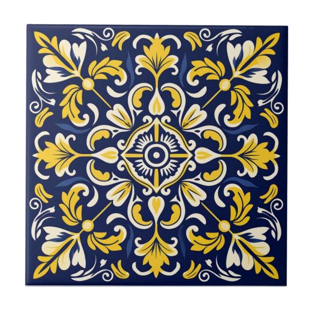Azulejos mexicanos azules y amarillos cerámicos -  (Frente)