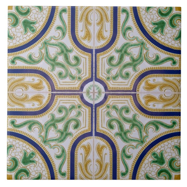 azulejos modernos amarillo floral Tile (Frente)