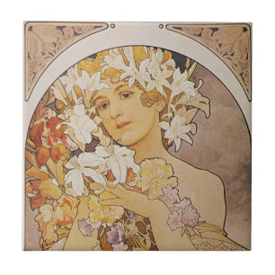 Azulejos - Mucha Flores Dama Art Nouveau