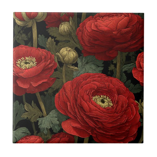 Azulejos Ranunculus Vintage Chic para suelos artís (Frente)