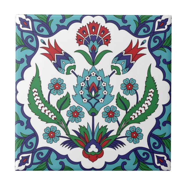 azulejos suecos flor azul rojo (Frente)