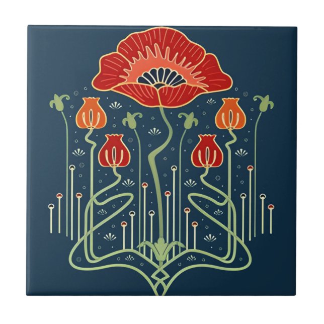 azulejos suecos naranja flores azules (Frente)