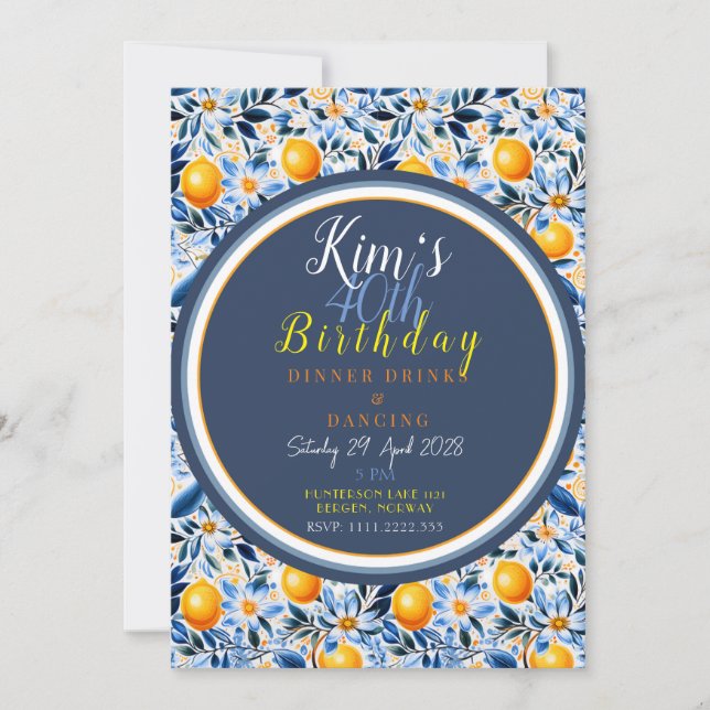 Azulejos Temáticos de Cítricos Chic con Invitación (Anverso)