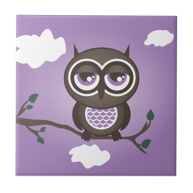 Azulejos trivetados de búho morado (Frente)