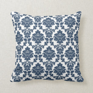 Azules marinos - almohada blanca del damasco