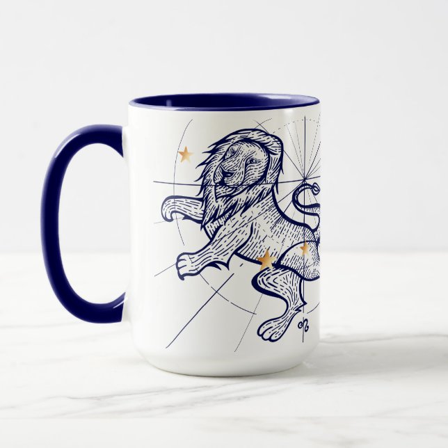 Azules marinos del zodiaco de Leo y taza del